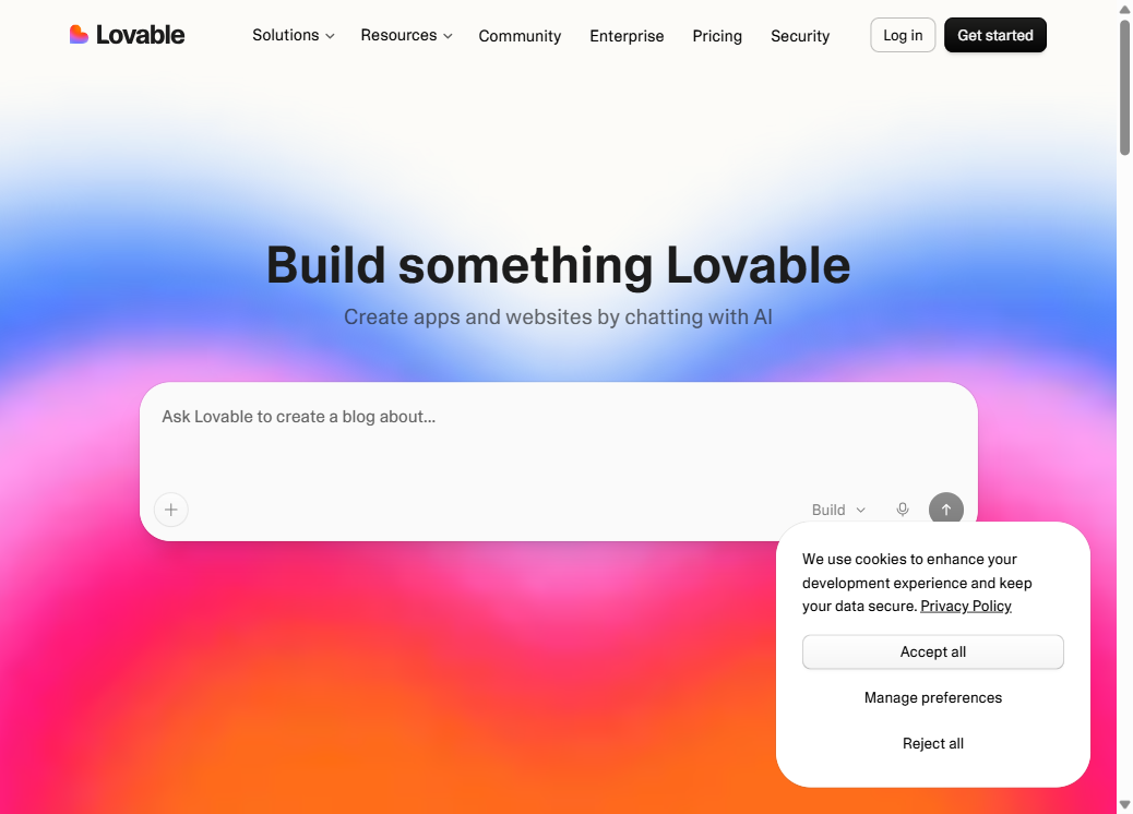 Lovable homepage — AI App Builder: Vibe Code Apps & Websites with AI, Fast